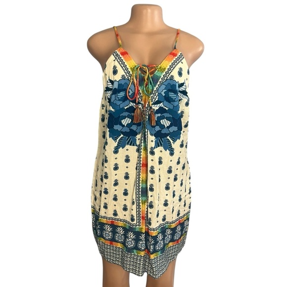 Farm Rio Multicolored Floral Print Pineapple Sleeveless Dress - Picture 1 of 8
